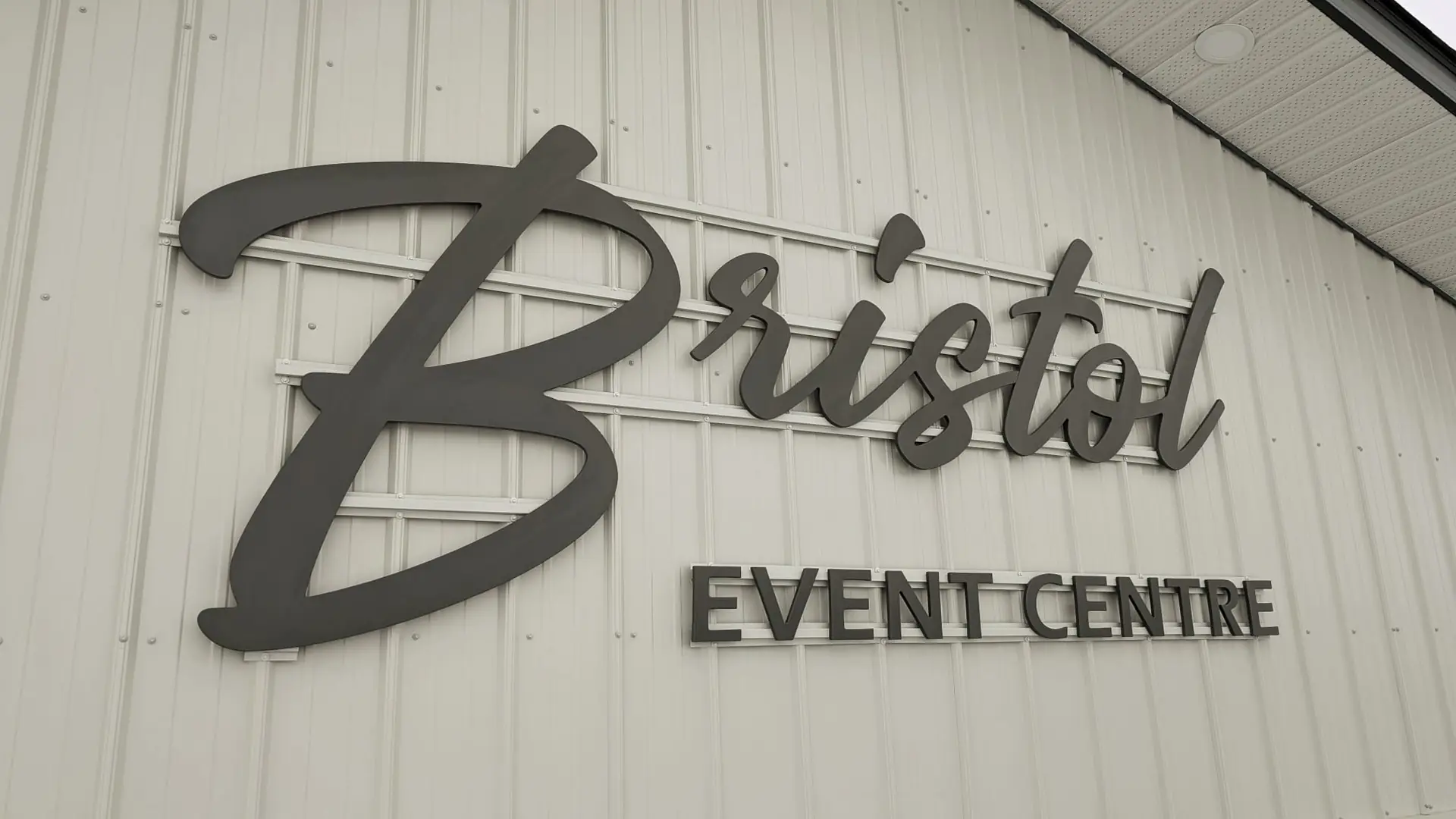 Bristol Event Centre seen from Road 32 East, with the parking lot in front of the hall